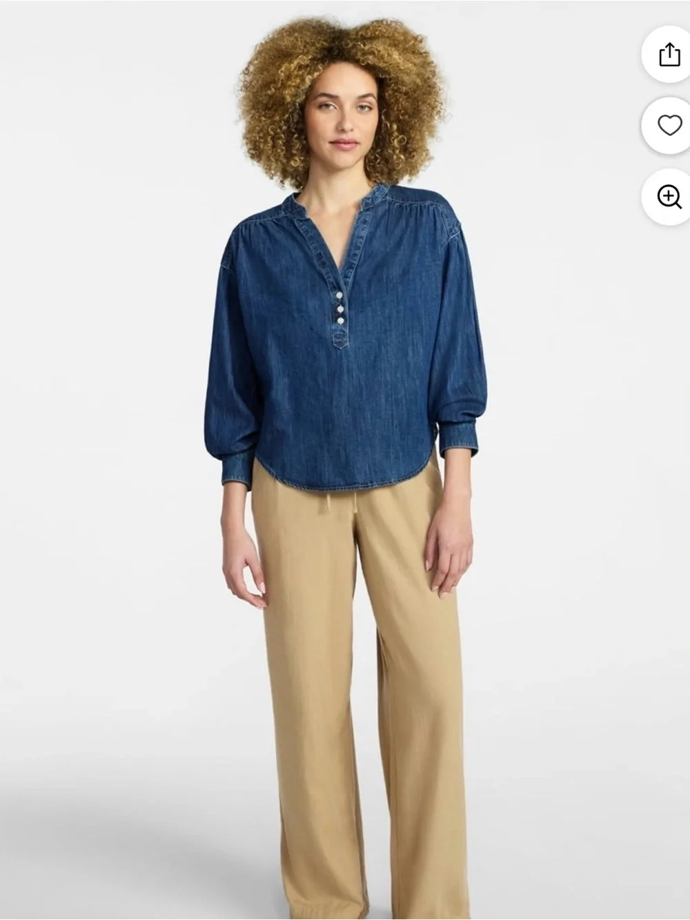 NWT Women’s Time and True Dark Denim Popover Blouse - Picture 3 of 4